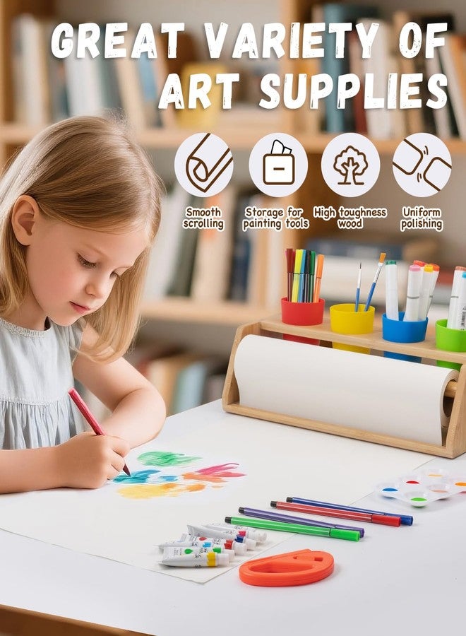 Payarma Paper Roll Dispenser for Kids Art Tabletop Easel with Blank & Patterned Paper Rolls, 12 Pigments, Drawing Tools, Pen Cups Craft Station for Kids Ages 3-8 in Home, Classroom - Image 3